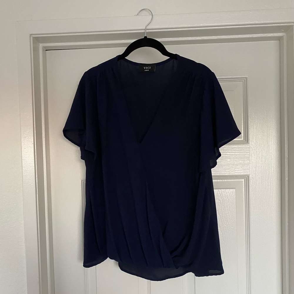 Vici Women’s Navy Blue Short Sleeve Blouse